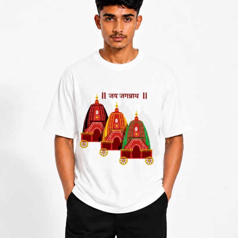 Jagannath Graphic Printed  White T-Shirt for Men | Trendy Streetwear Half Sleeve Round Neck Tee